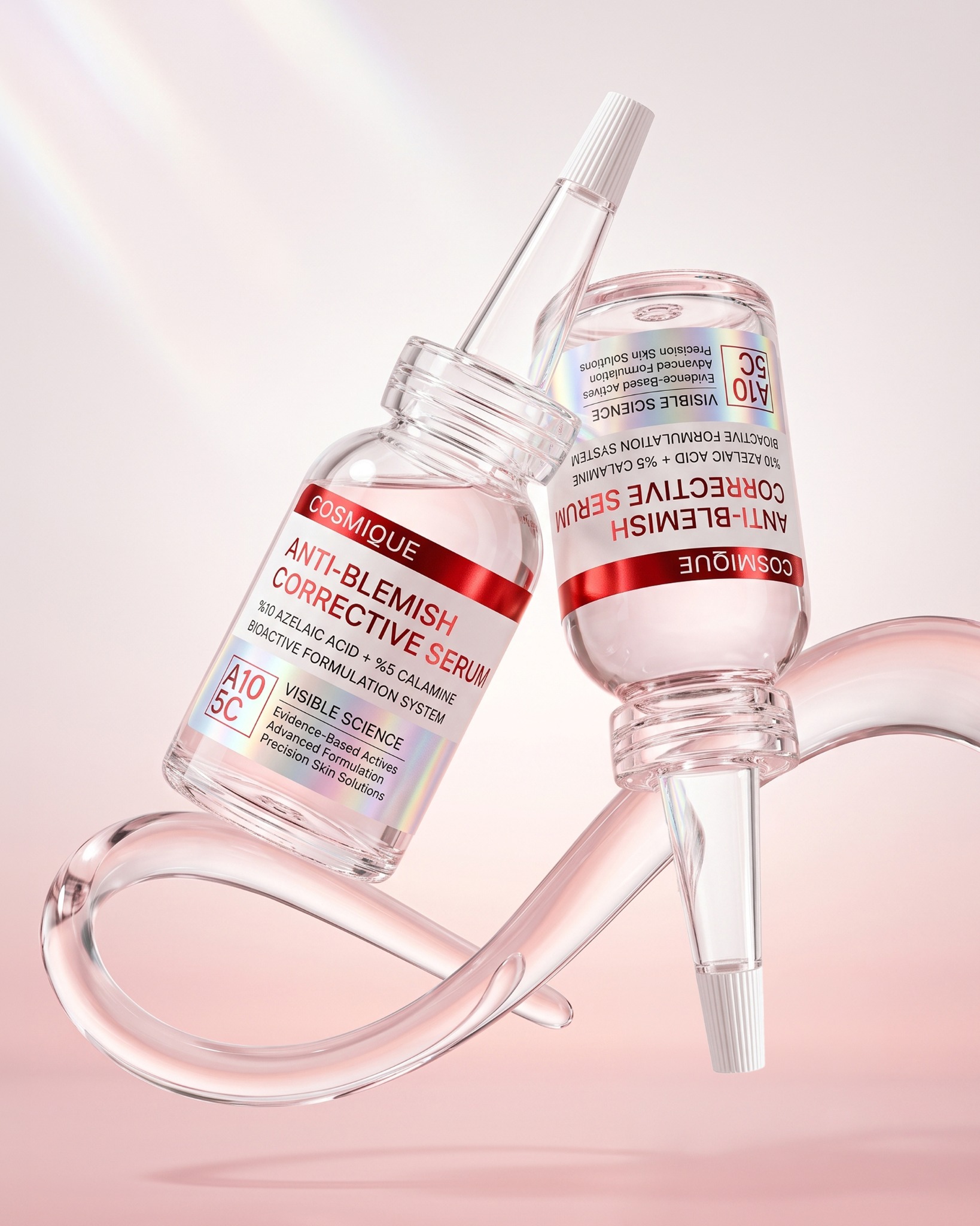 Pembe fonda Cosmique Anti-Blemish Corrective serumları