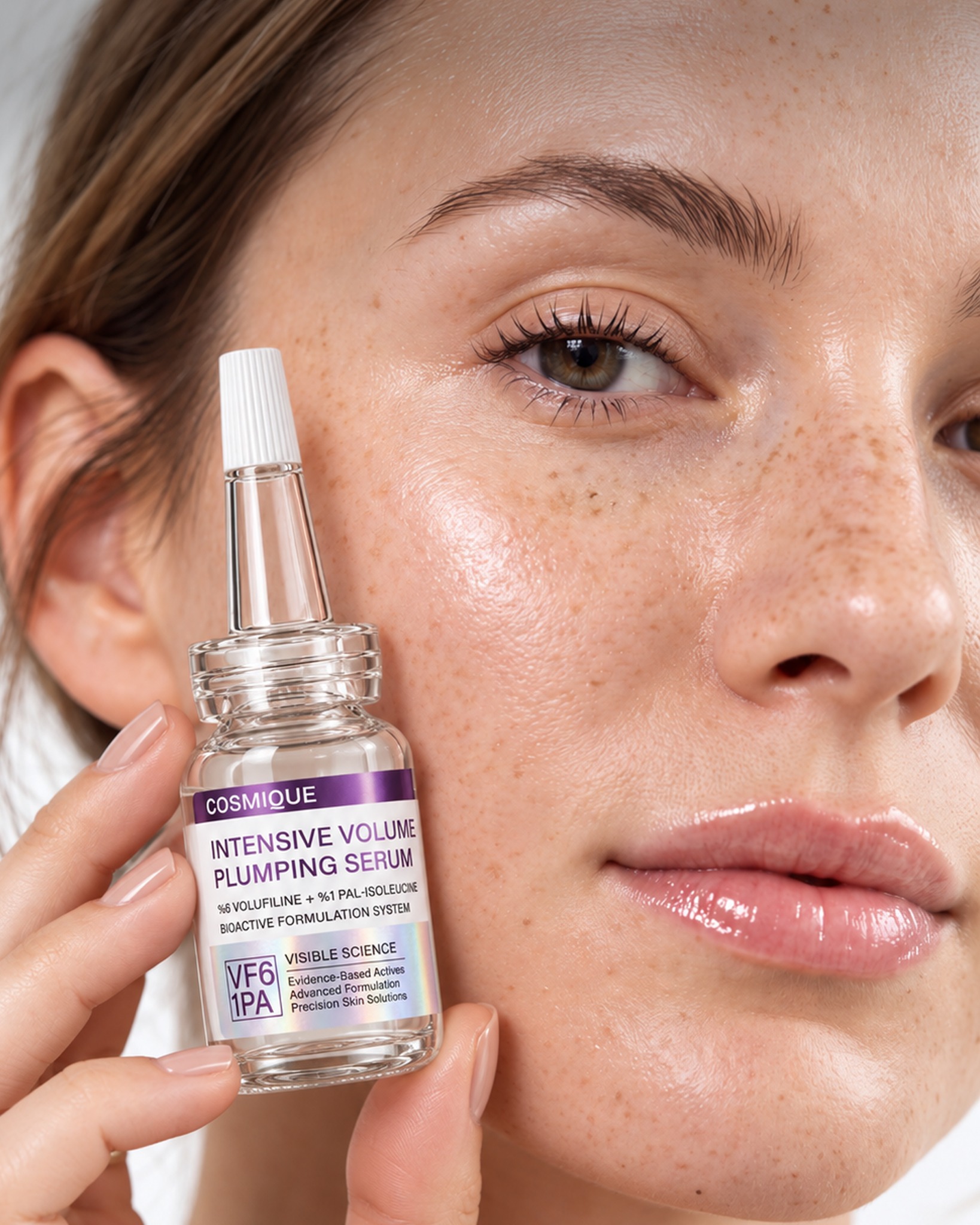 Cosmique Intensive Volume Plumping Serum ile model portresi